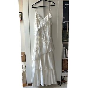 BHLDN Ivory Lace & Ruffle Gown